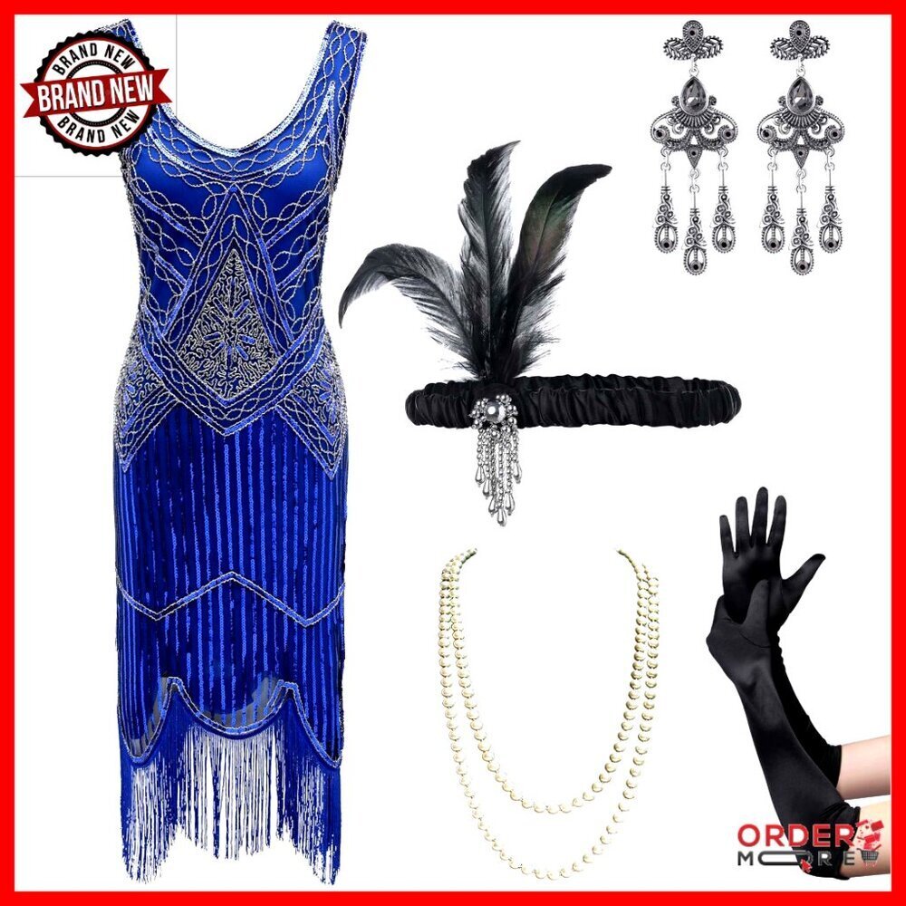 1920s Flapper Sequin Dress with Accessories Set for Gatsby Party